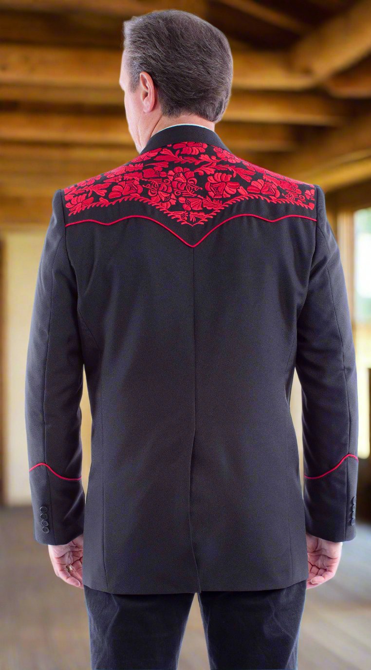 Black and Red Legendary Western Embroidered Blazer