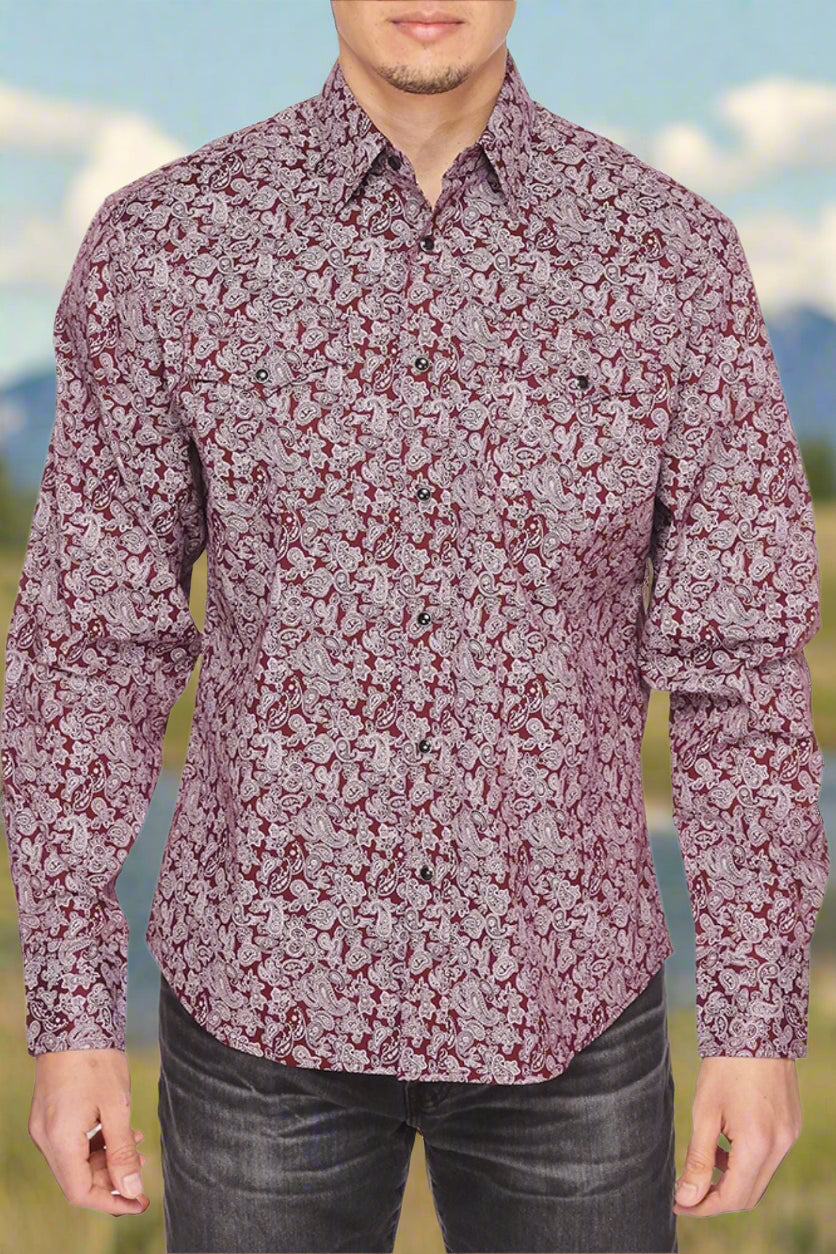 Western Pearl Snap Paisley Print Shirt