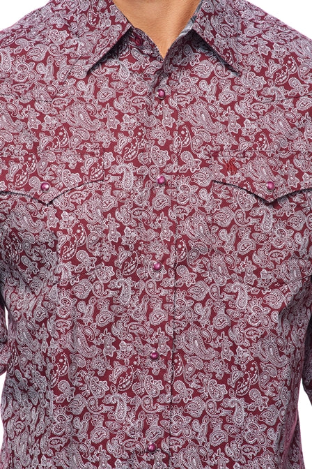Western Pearl Snap Paisley Print Shirt