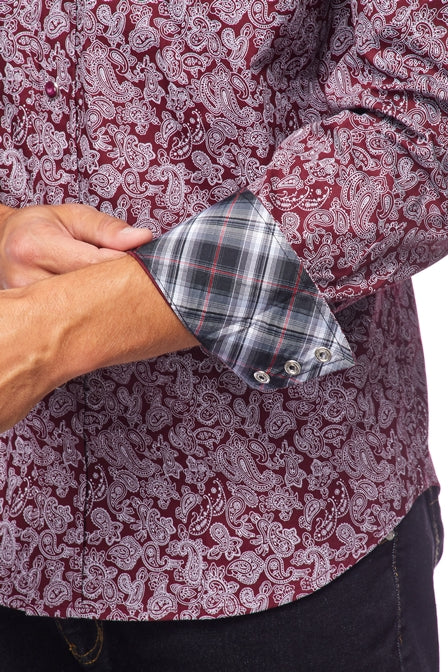 Western Pearl Snap Paisley Print Shirt