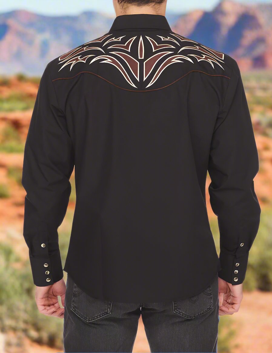 Bull Rider Western Embroidered Shirt by Rodeo Clothing in Black in Size S, M, L, XL, or XXL