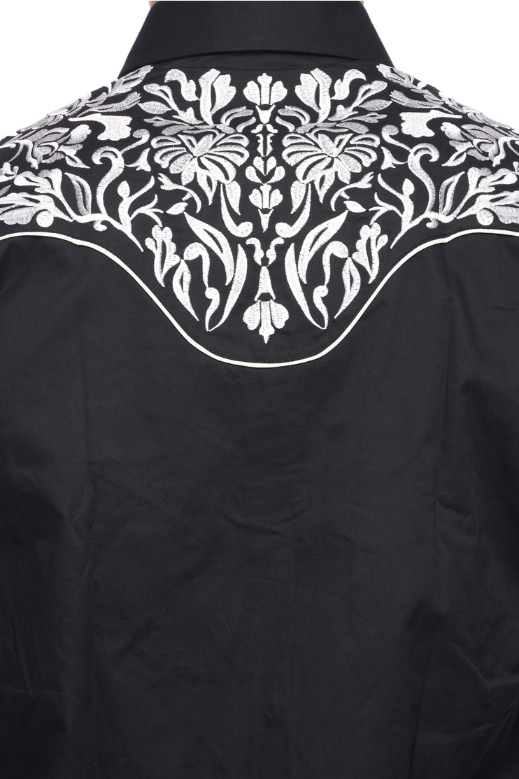 NFR Qualifier Men's Western Embroidery Cowboy Outfit Shirt in Black and White by Rodeo Clothing in Size M, L, XL, or XXL