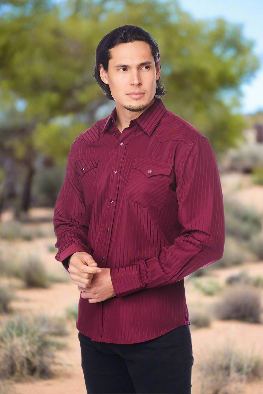 Tone on Tone Western Cowboy Burgundy Shirt