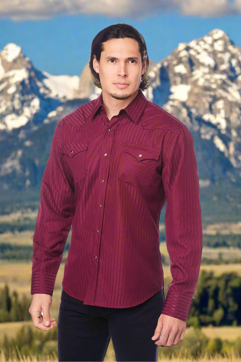 Tone on Tone Western Cowboy Burgundy Shirt