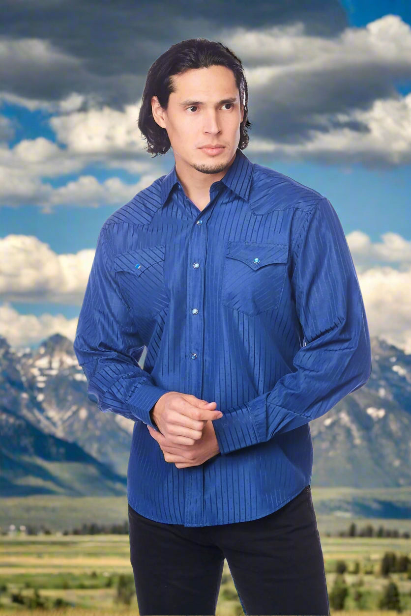 Tone on Tone Western Cowboy Navy Blue Shirt