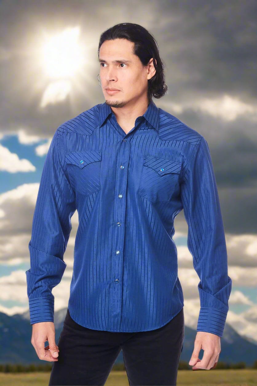 Tone on Tone Western Cowboy Navy Blue Shirt