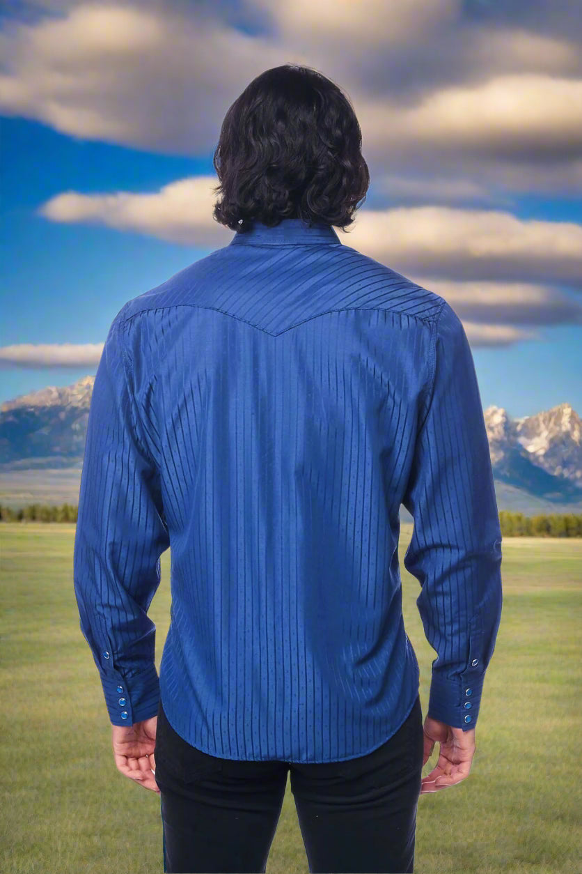 Tone on Tone Western Cowboy Navy Blue Shirt