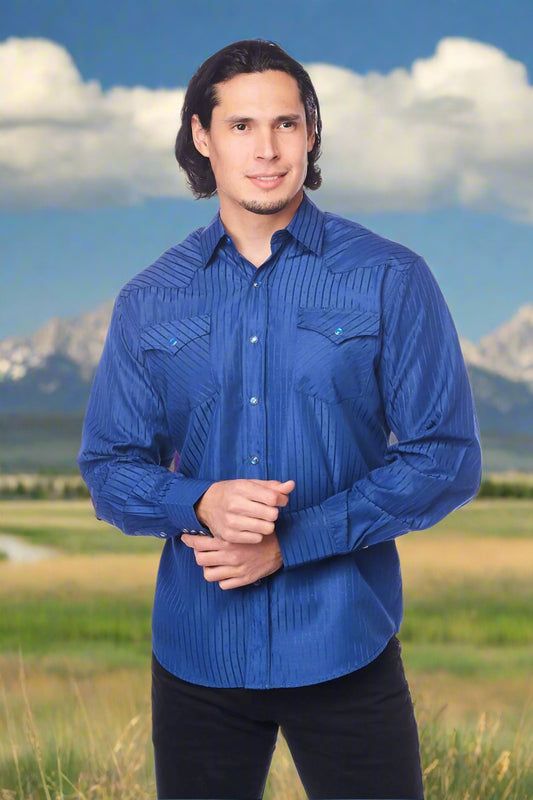 Tone on Tone Western Cowboy Navy Blue Shirt