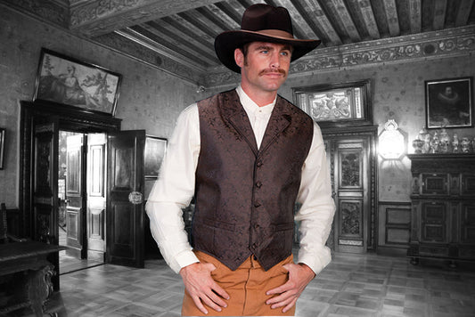 Old West Classic Brown Paisley Brocade Vest with Notched Lapels
