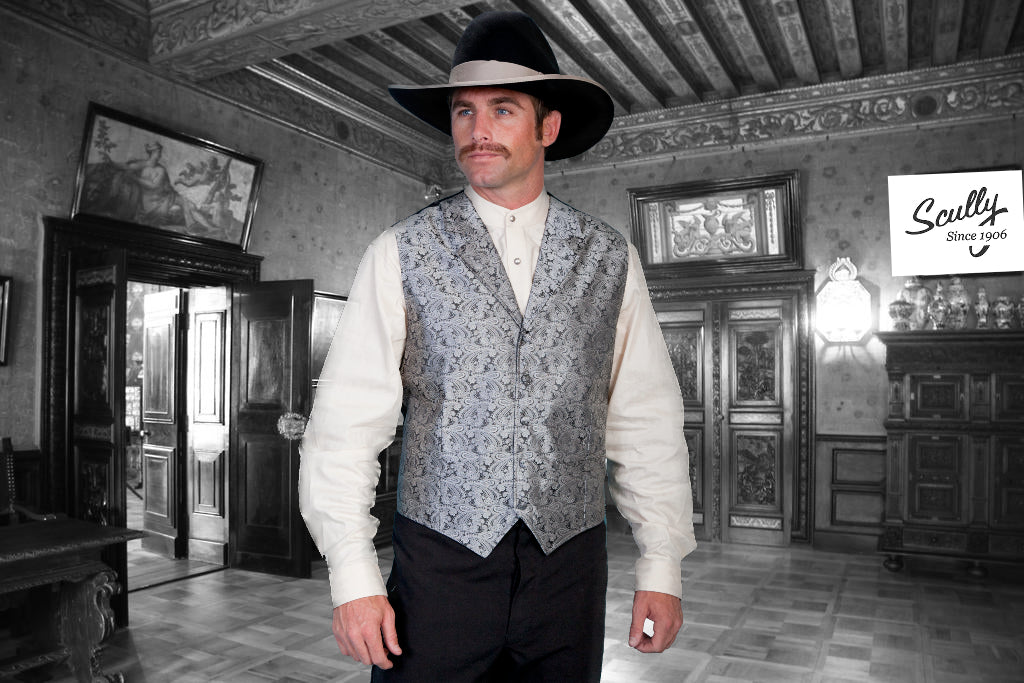 Classic Paisley Grey Vest with Notched Lapels