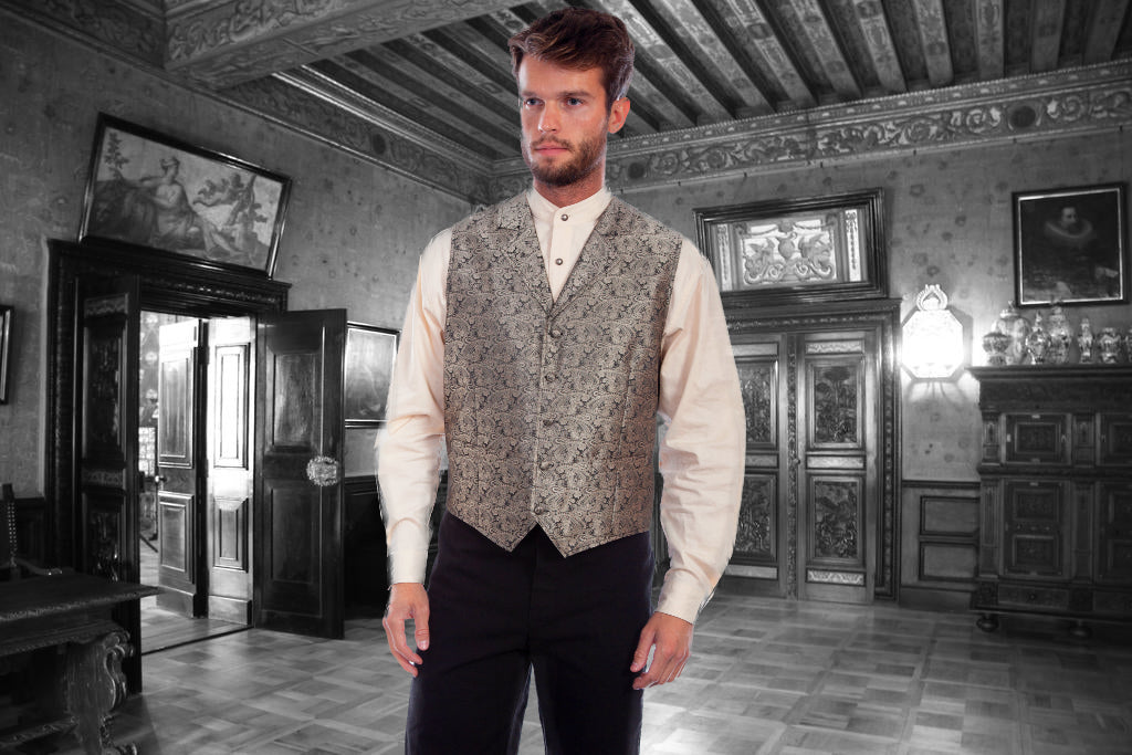 Classic Paisley Taupe Vest with Notched Lapels