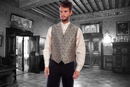 Classic Paisley Taupe Vest with Notched Lapels