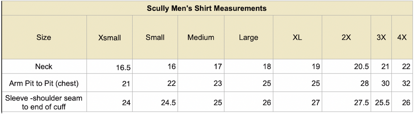 19th Century Style Shirt by Scully Rangewear in 4 Color Choices