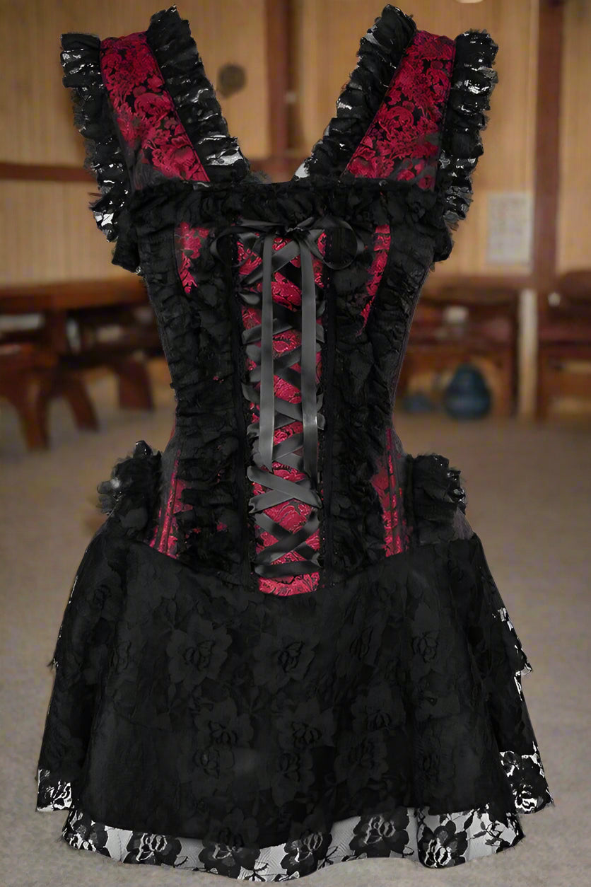 Red and Black Lace Victorian Corset Dress