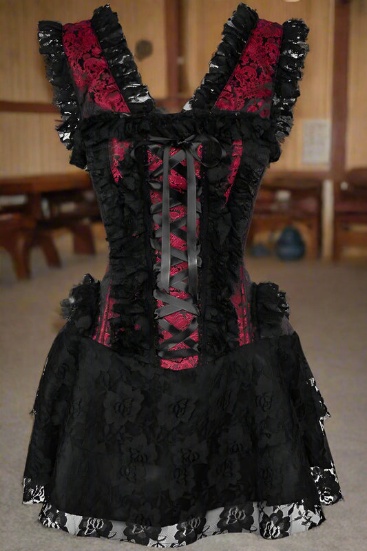 Red and Black Lace Victorian Corset Dress
