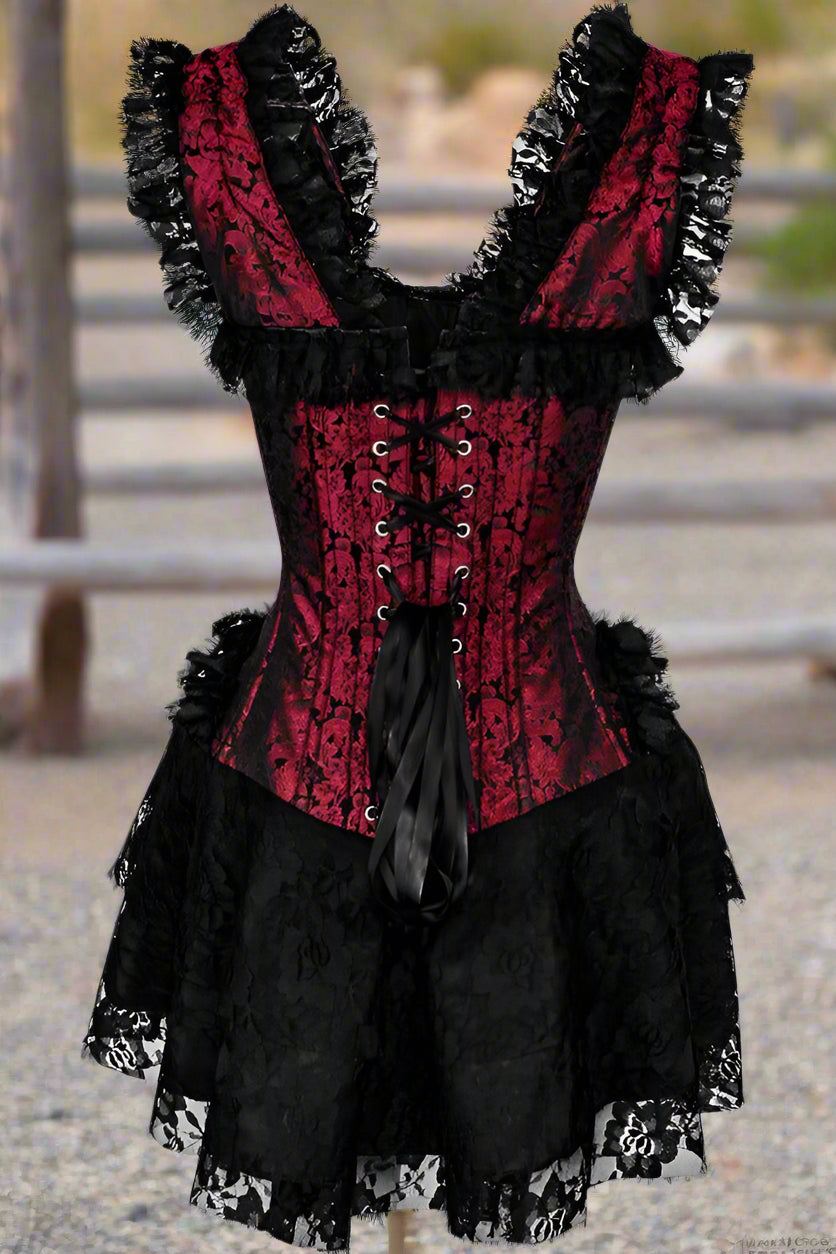 Red and Black Lace Victorian Corset Dress