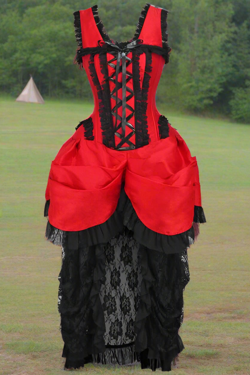 Red and Black Lace Victorian Bustle Corset Dress