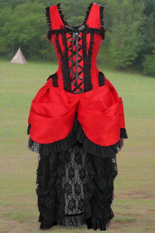 Red and Black Lace Victorian Bustle Corset Dress