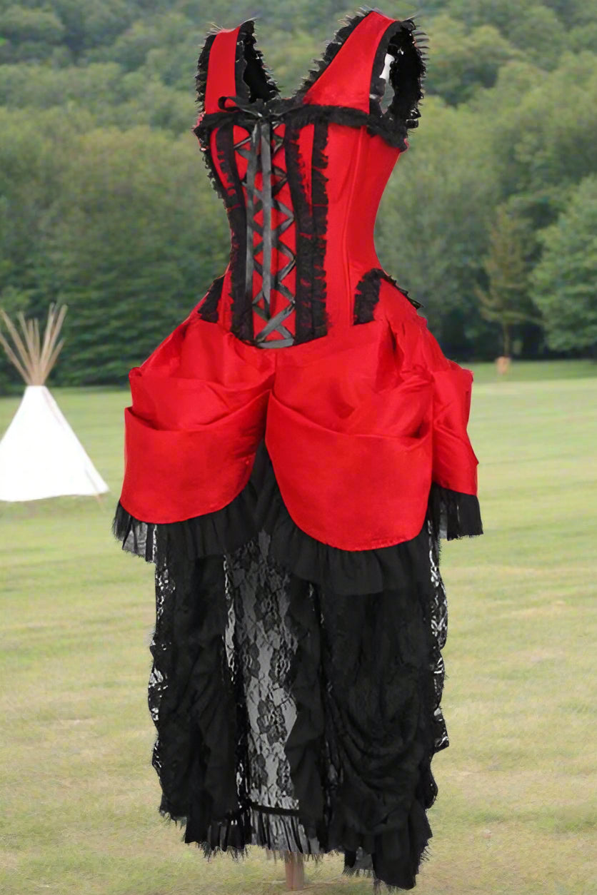 Red and Black Lace Victorian Bustle Corset Dress