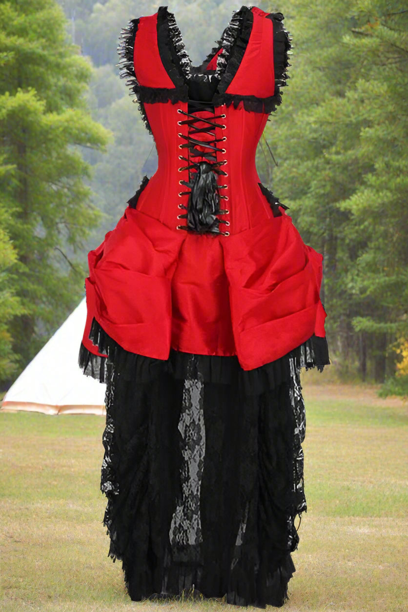 Red and Black Lace Victorian Bustle Corset Dress