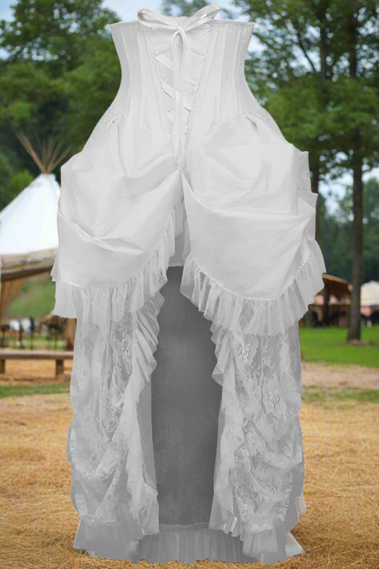 White Lace Victorian Bustle Under Bust Corset Dress