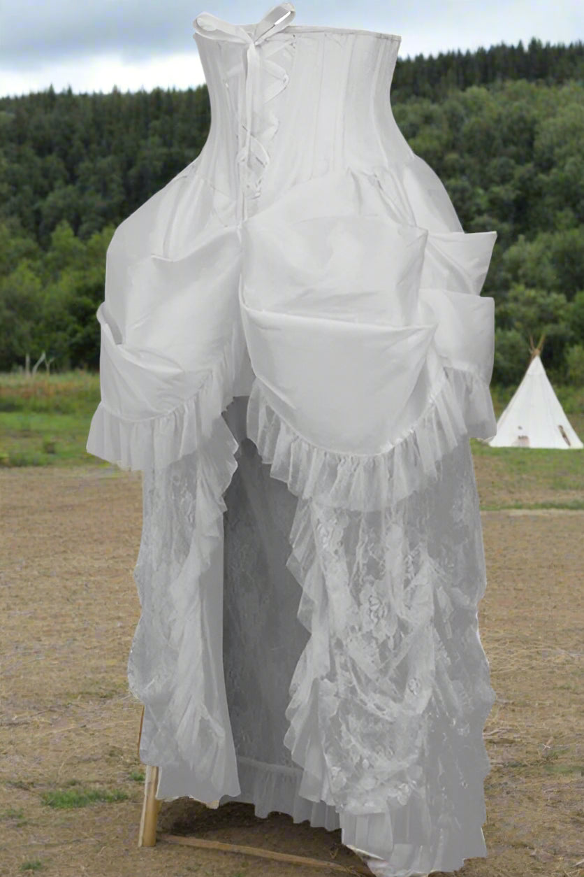 White Lace Victorian Bustle Under Bust Corset Dress