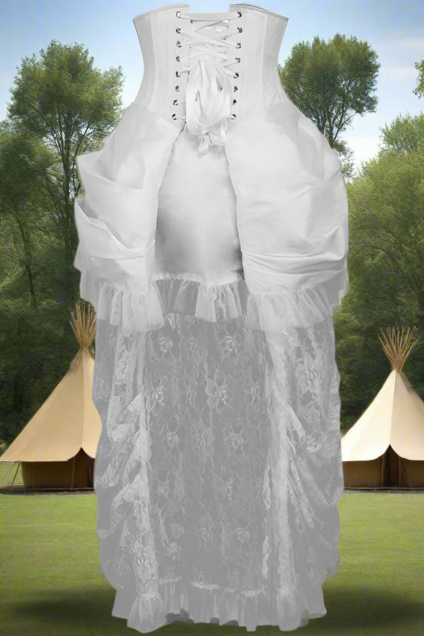 White Lace Victorian Bustle Under Bust Corset Dress