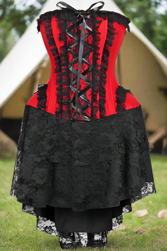 Strapless Red and Black Lace Victorian Corset Dress