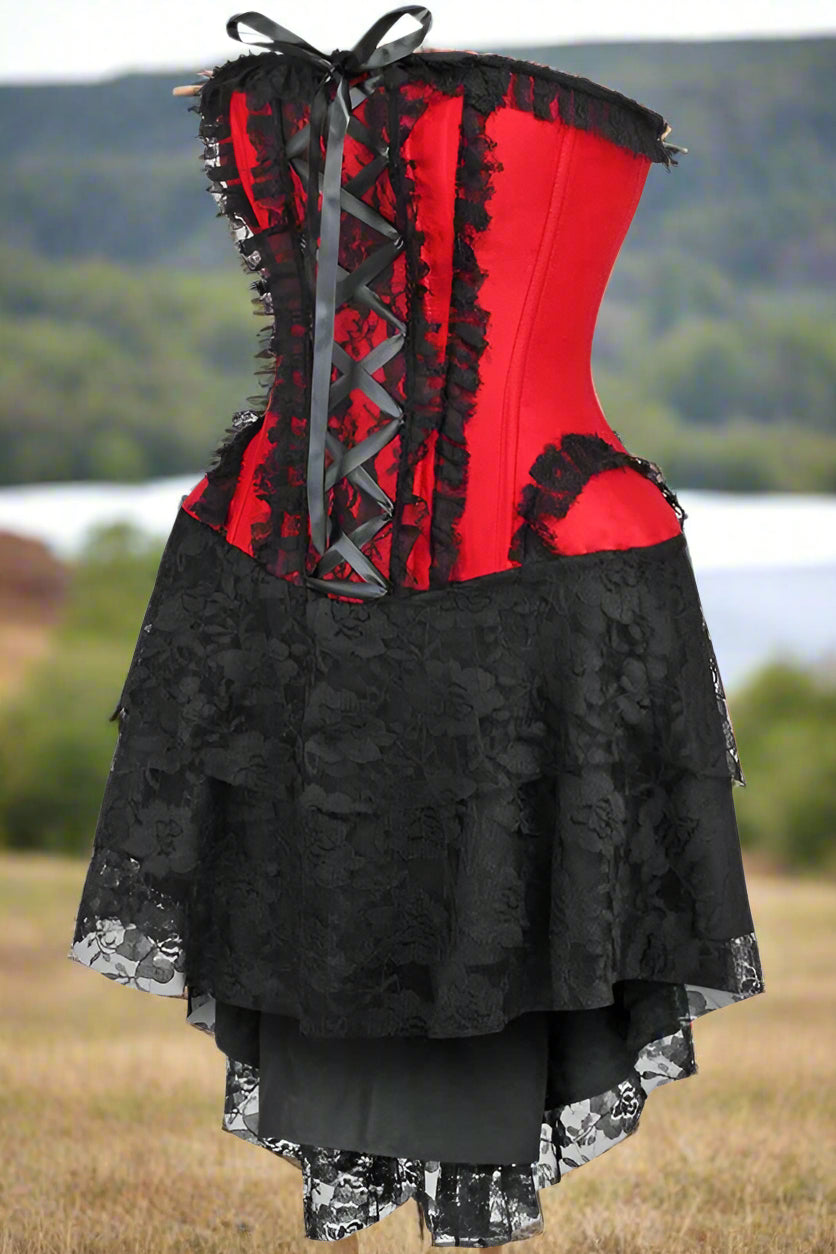 Strapless Red and Black Lace Victorian Corset Dress