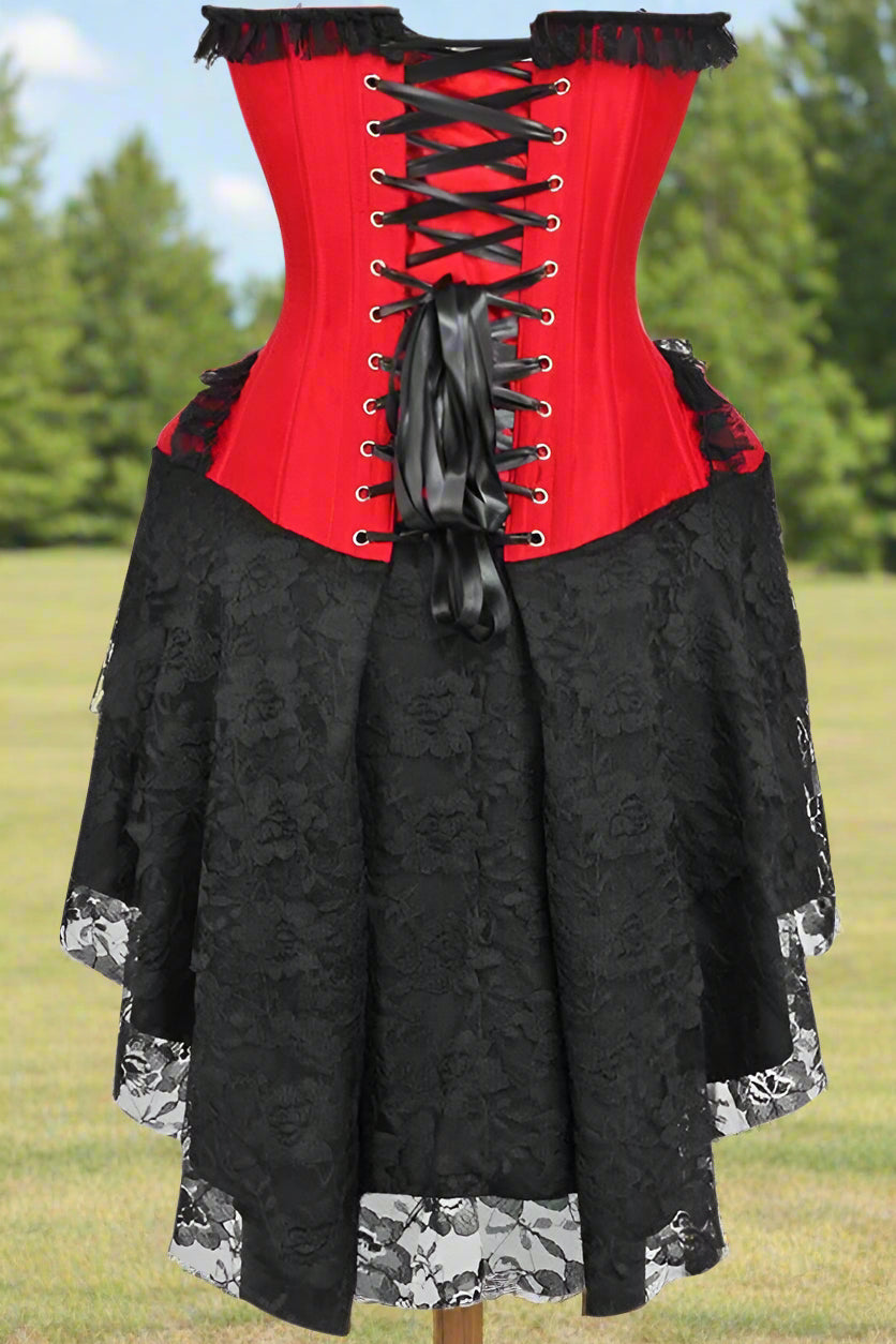 Strapless Red and Black Lace Victorian Corset Dress