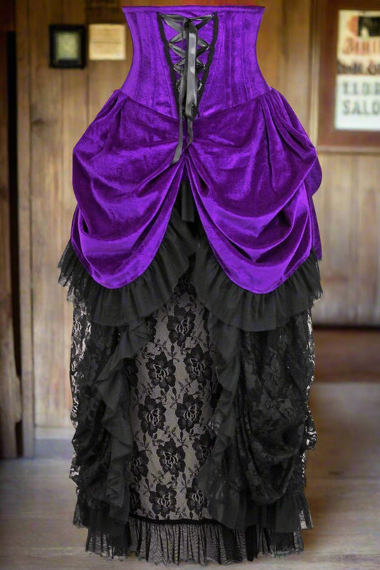 Purple Velvet Victorian Bustle Under Bust Corset Dress