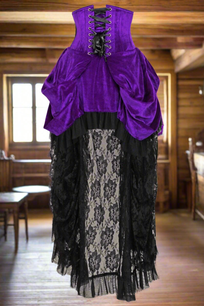 Purple Velvet Victorian Bustle Under Bust Corset Dress