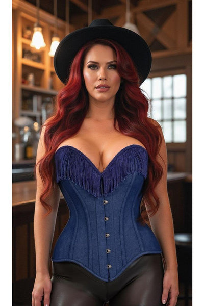 Dark Blue Denim Steel Boned Over Bust Corset