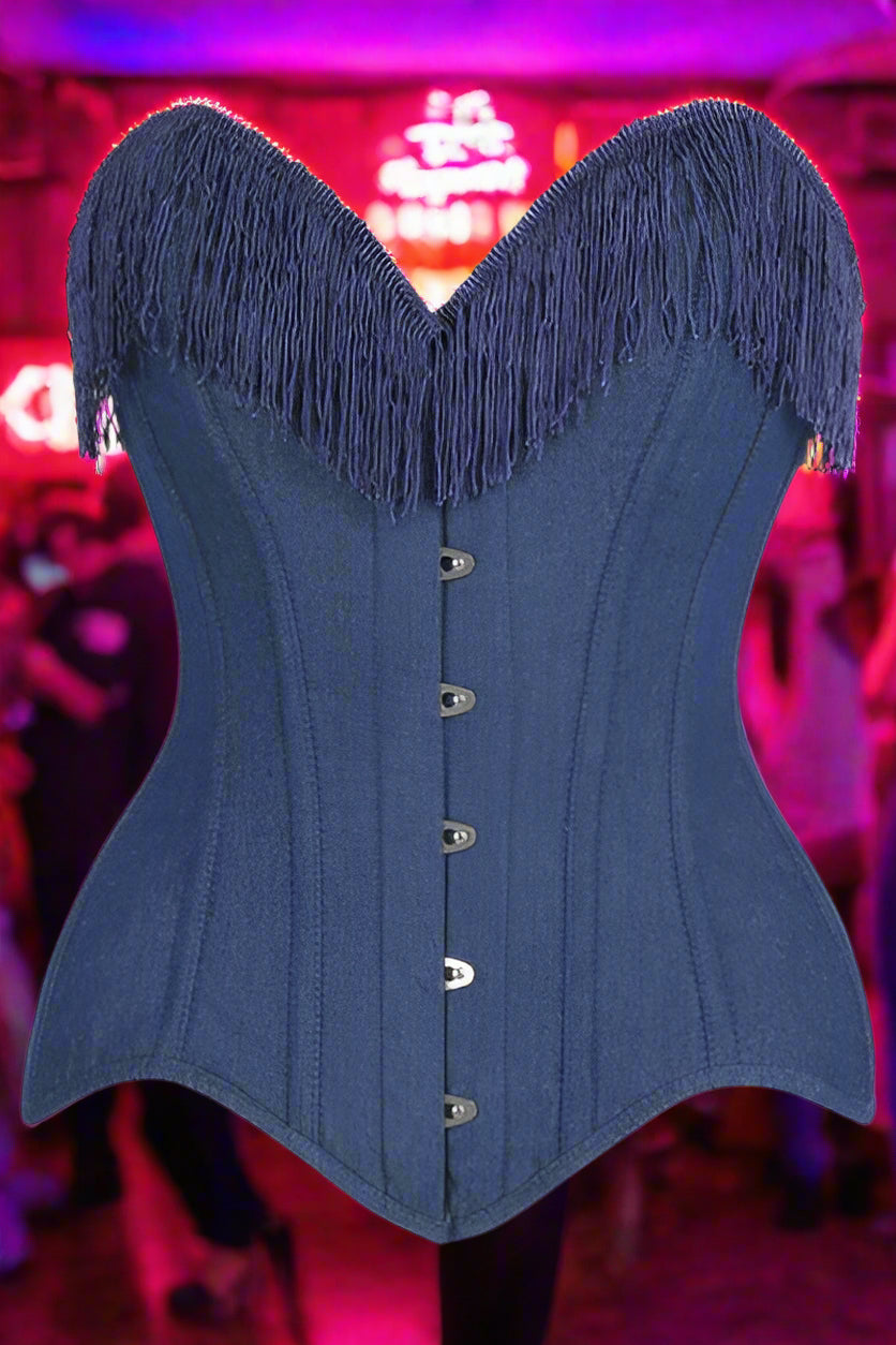 Dark Blue Denim Steel Boned Over Bust Corset