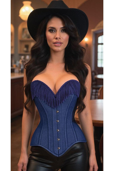 Dark Blue Denim Steel Boned Over Bust Corset