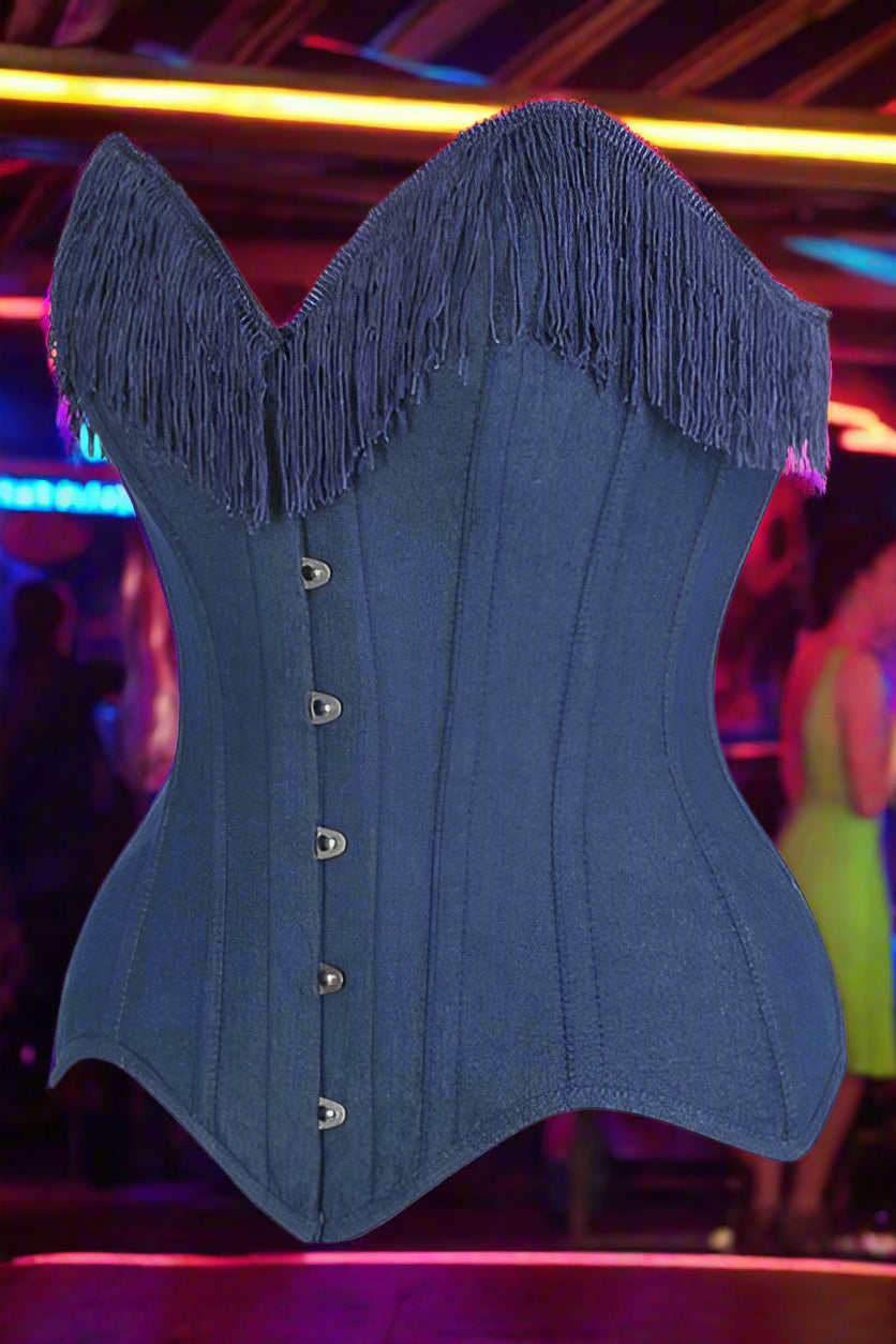 Dark Blue Denim Steel Boned Over Bust Corset
