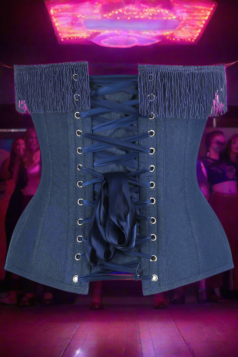 Dark Blue Denim Steel Boned Over Bust Corset