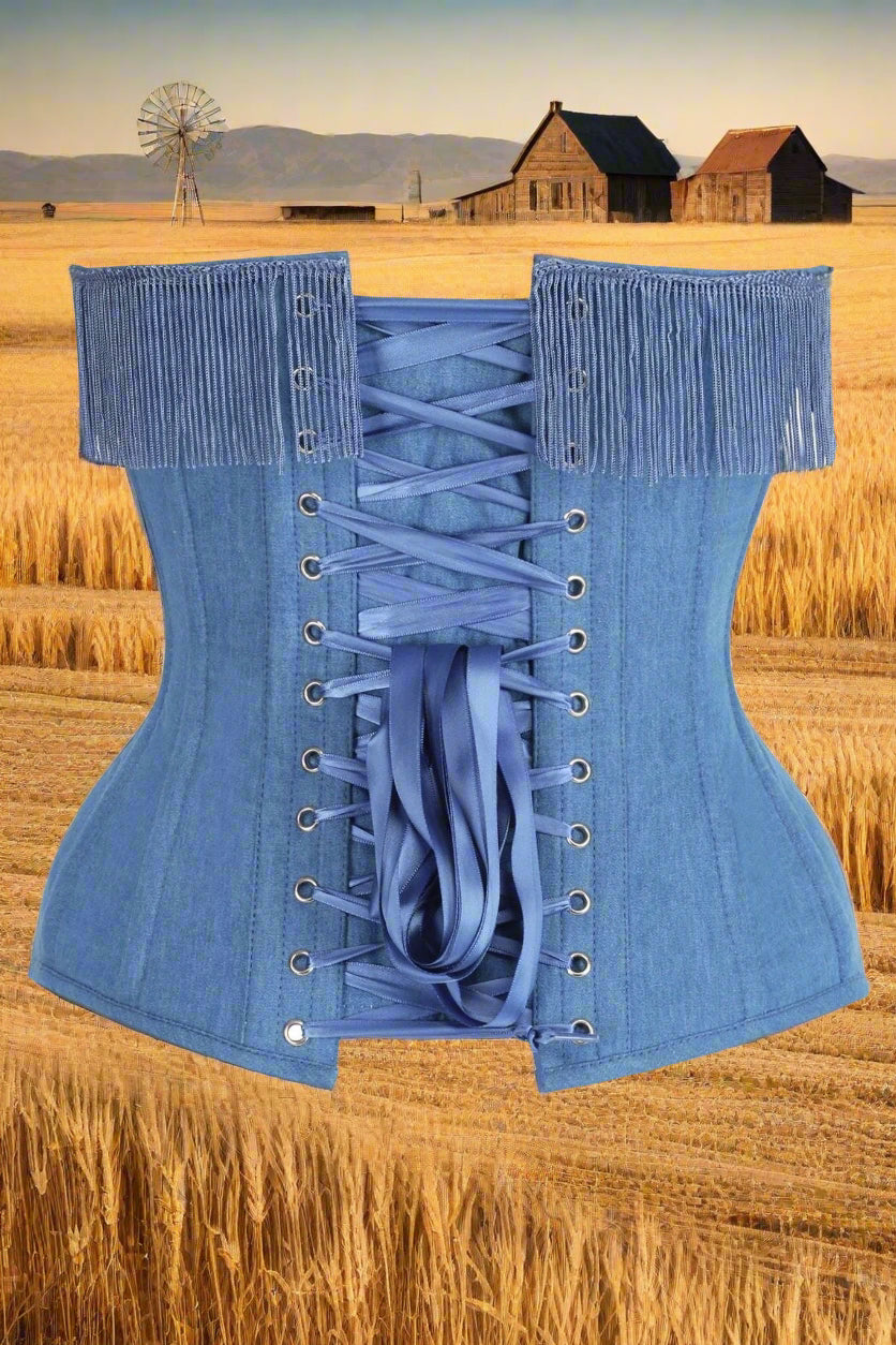 Blue Denim Steel Boned Over Bust Corset