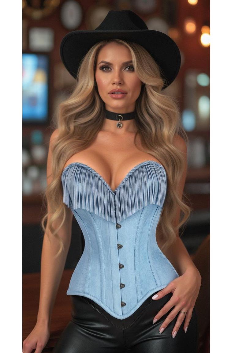Light Blue Denim Steel Boned Over Bust Corset
