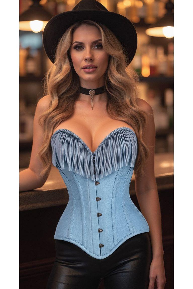 Light Blue Denim Steel Boned Over Bust Corset
