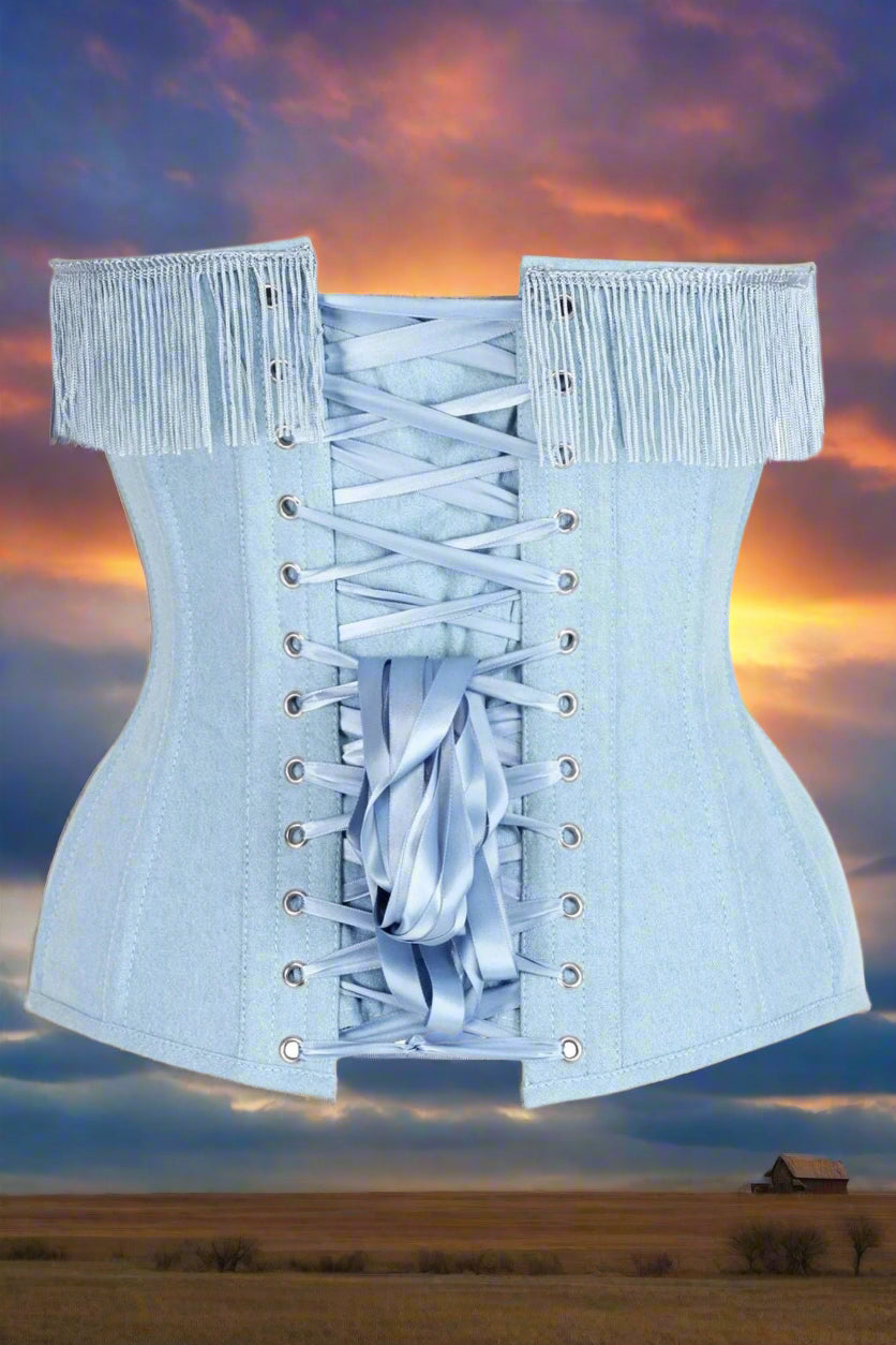 Light Blue Denim Steel Boned Over Bust Corset