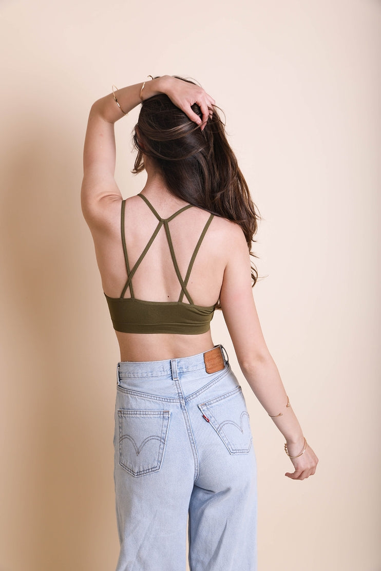 Seamless High-Neck Strappy Back Brami by LETO in 8 Color Choices