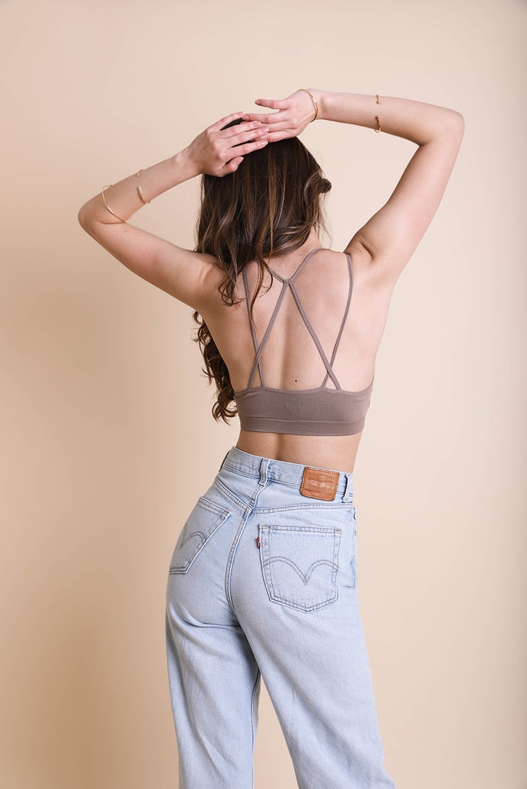 Seamless High-Neck Strappy Back Brami by LETO in 8 Color Choices