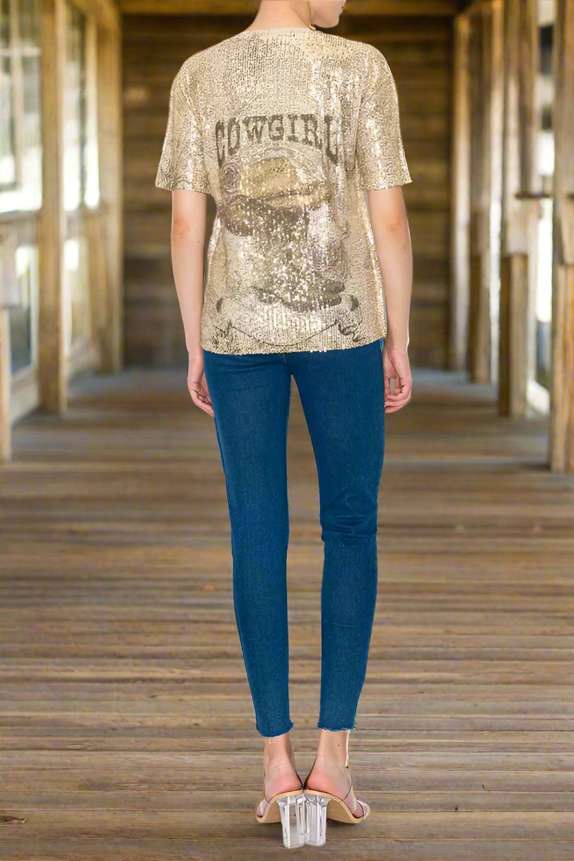 Sequin Short Sleeve Cowgirl Top