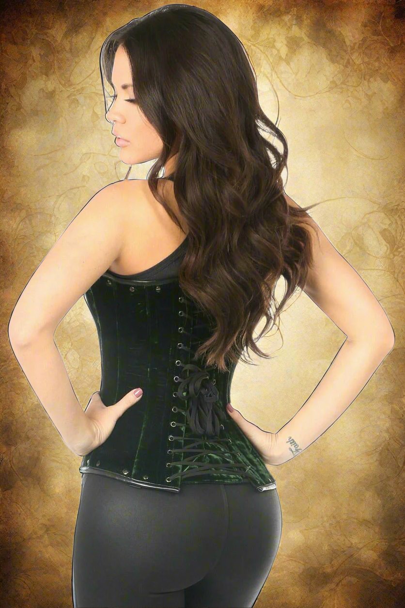 Serafina the Archer Green Velvet Under Bust Corset with Buckles