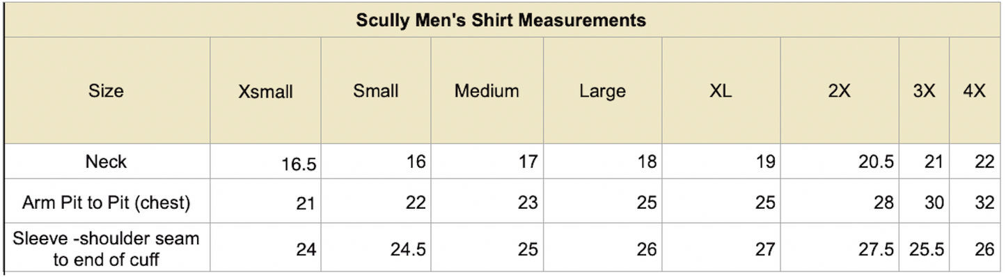 Iconic Historically Inspired White Shirt by Scully Rangewear in Size S, M, L, XL, 2X, 3X, or 4X