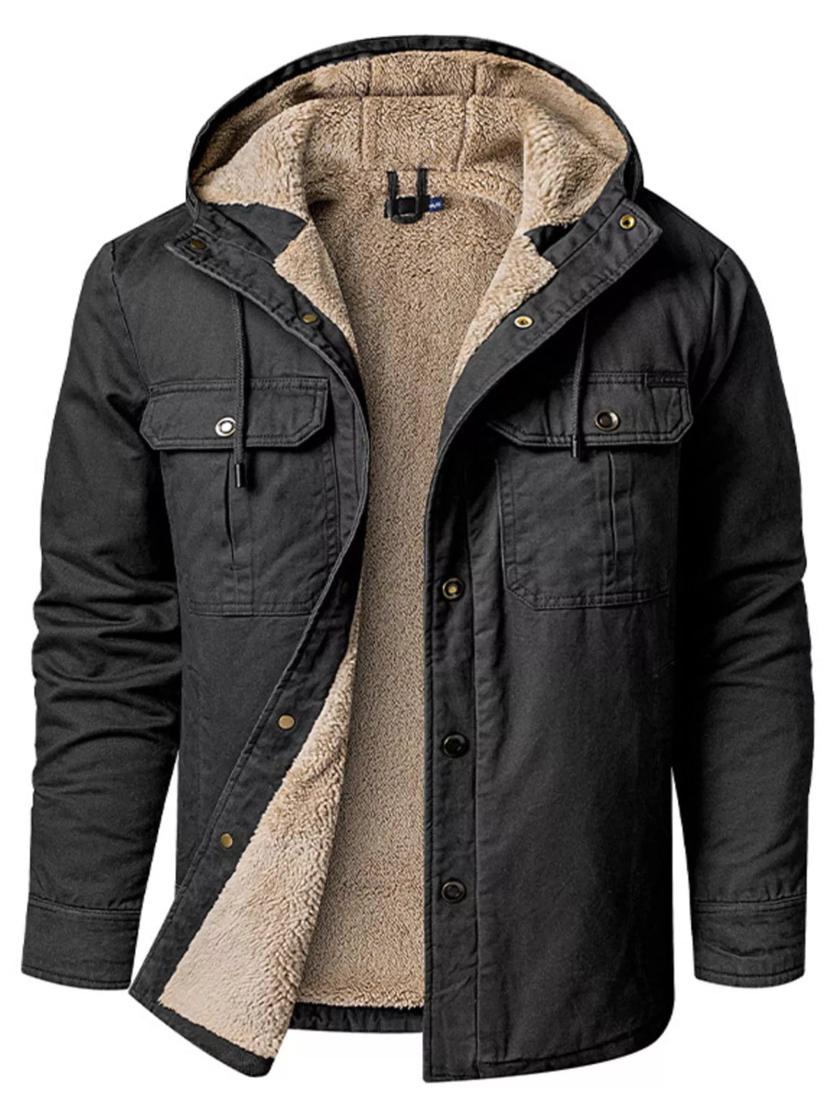 Men's Sherpa Lined Hooded Jacket Black