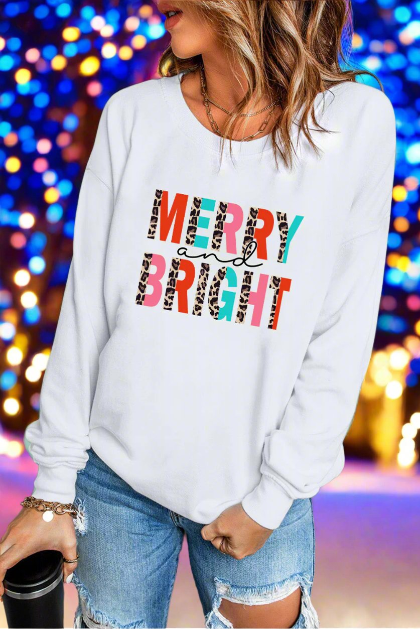 MERRY AND BRIGHT Graphic Sweatshirt White