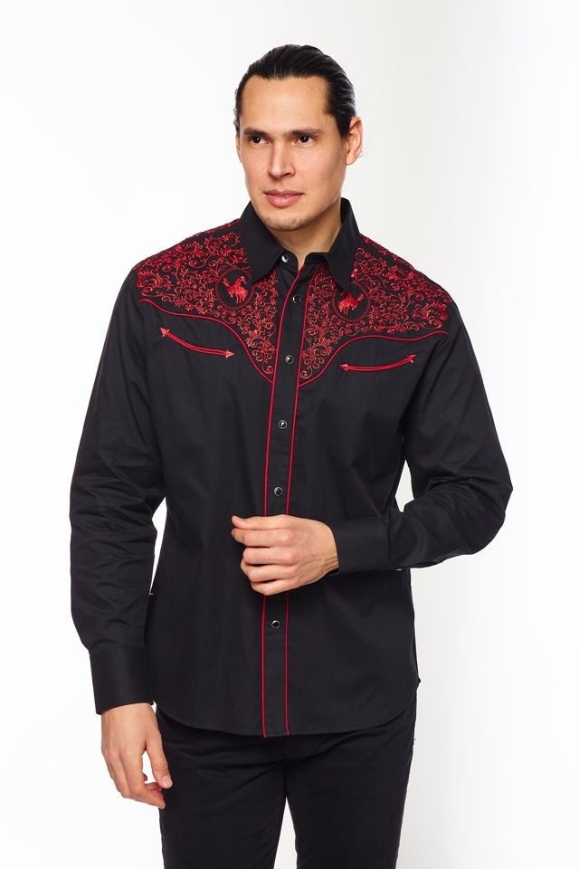 Gold Buckle Cowboy Embroidered Bareback Rider Shirt in Black by Rodeo Clothing in Size M, L, XL, or XXL