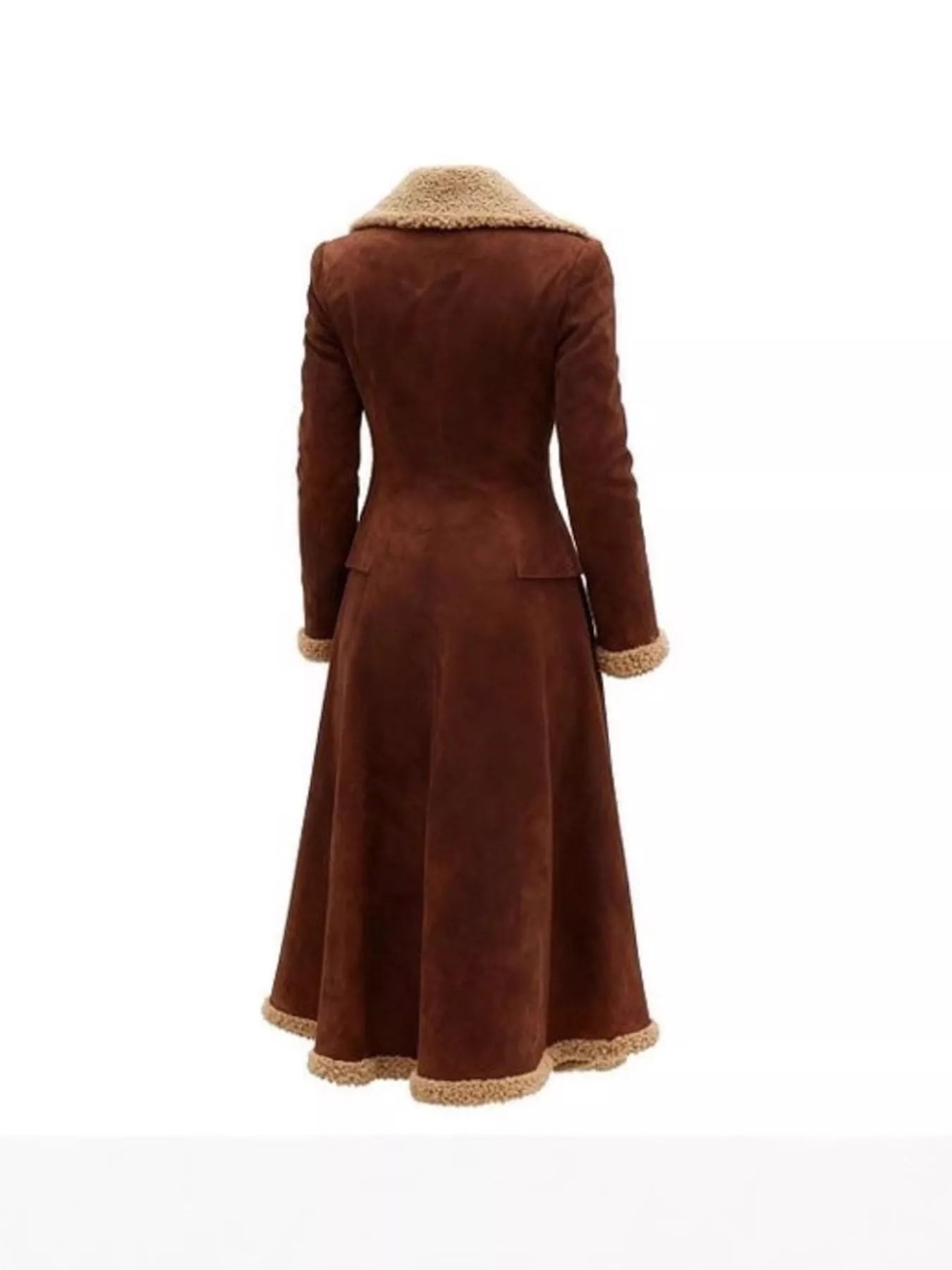 Vintage Style Suede Sherpa Trimmed Overcoat